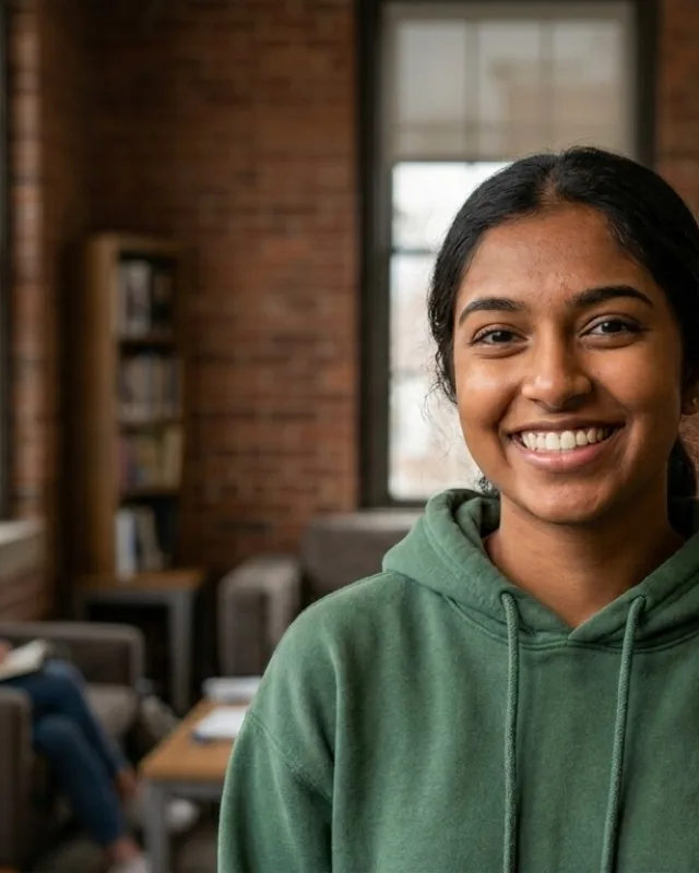 Student reflecting at home about her nursing pathway